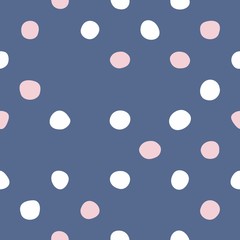 Tile vector pattern with pastel hand drawn dots on blue background