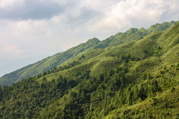 Fototapeta na wymiar Grassy mountain tops landscape in guangxi China