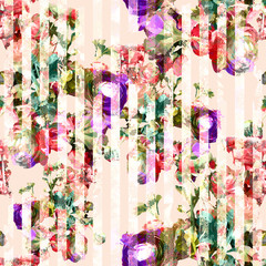 Fototapeta premium Rose pattern with mosaic stripes on light background