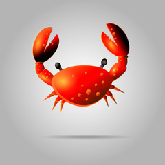 Colorful red crab vector illustration. Shell crab icon isolated on gray background. Water animal with claws