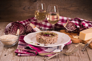 Risotto with red radicchio.