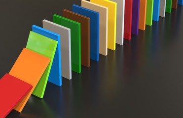 The domino effect of colourful blocks, 3d illustration