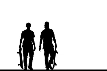  Silhouettes   skateboarder on white background.