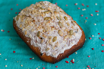 homemade baking easter pasca with nuts and seeds