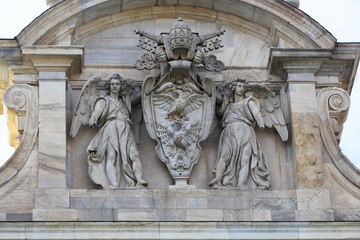 Marble details of the Aqua Paola fountain in Rome, Italy