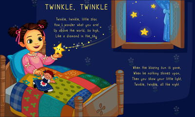 Twinkle star and beautiful little girl poem illustration