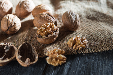 useful walnuts closeup of purified nuclei and whole
