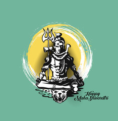 Lord Shiva - Happy Maha Shiwaratri  Poster, Hand Drawn Sketch Vector illustration.