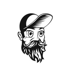 Hipster fashion bearded man portrait, Hand drawn vector illustration
