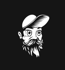 Hipster fashion bearded man portrait, Hand drawn vector illustration