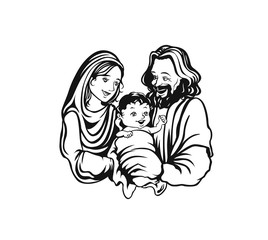 A happy little family of a father and mother with little son, Hand Drawn Sketch Vector illustration.