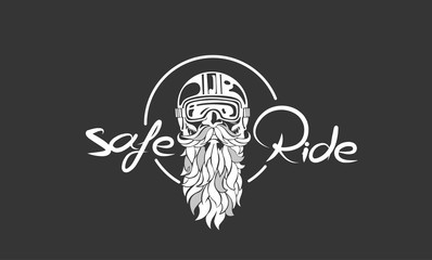 Sketch of hipster rider wearing a helmet for safe ride, vector illustration.