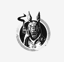 Silhouette of a gangster wolf with a gun in hand - Vector Illustration.