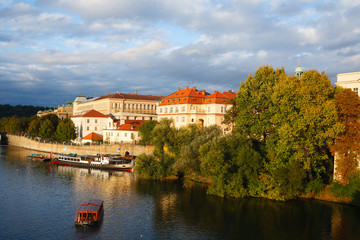 Fototapeta premium embankment of the Vltava river in Prague at sunset