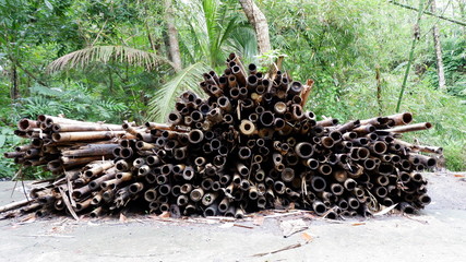 stacks of bamboo ready to be burned