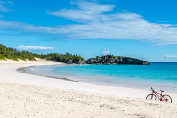 A bicycle on an empty beach, on the island of Bermuda