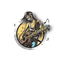 Rockstar guy playing guitar with text move the beat, vector illustration.