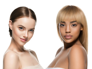Beautiful hair women group beauty concept woman with long hairstyle different color and fashion...