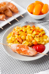 Stewed vegetables with turmeric and cumin and turkey kebab