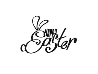 Happy easter with bunny ear text design elements, vector illustration.