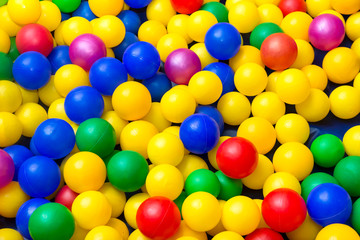 many colored balls, blue, yellow, red, green balls