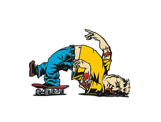 Fatty urban boy with a fell skateboard, Vector Illustration.