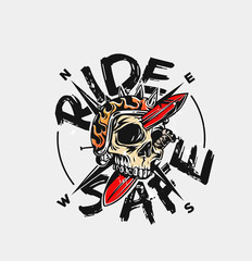 Skull Compass T shirt Graphic Design, Vector illustration.