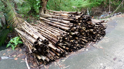 stacks of bamboo ready to be burned