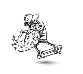 Cool hipster skater with skateboard