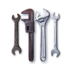 old and new tools isolated on white 