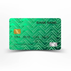 Illustration credit card design. Green on gray background. Glossy plastic style EPS10. 
