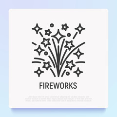 Fireworks thin line icon. Modern vector illustration of party entertainment.