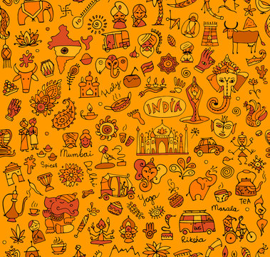 India sketch, seamless pattern for your design