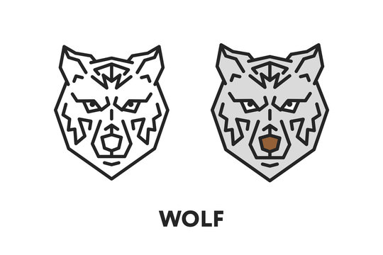 Wolf Dog Wild Face Head. Vector Flat Line Stroke Icon.