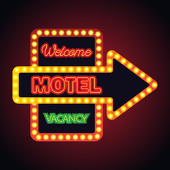 hotel motel neon sign plank. vector illustration