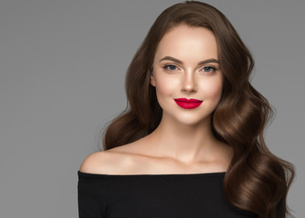 Beautiful hair woman long brunette hairstyle female healthy skin beauty makeup cosmetic concept
