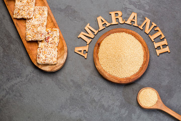 Amaranth seeds and bars - Amaranthus. Text space