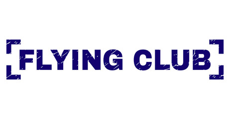 FLYING CLUB text seal print with corroded effect. Text title is placed inside corners. Blue vector rubber print of FLYING CLUB with corroded texture.