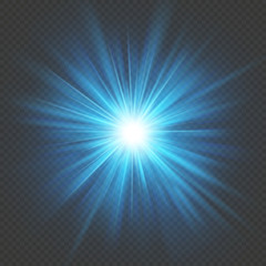 Blue glow star burst flare explosion light effect. Isolated on transparent background. EPS 10