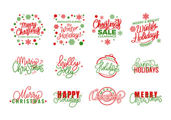 Happy Holidays Merry Christmas Joys lettering Text