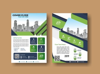 Brochure template layout, cover design annual report, magazine, flyer or booklet in A4 with blue geometric shapes on polygonal background
