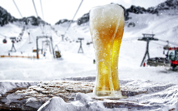 Cold beer in mountains and free space for your decoration 