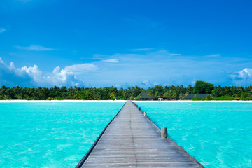 Fototapeta na wymiar Maldives water bungalow on ocean water landscape