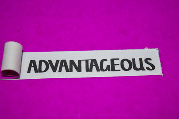 Advantageous text, Inspiration and positive vibes concept on purple torn paper