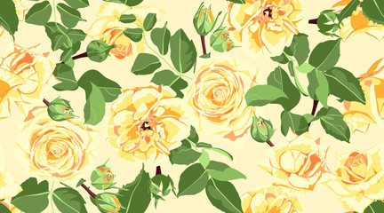 Seamless Floral Background with Watercolor Roses.