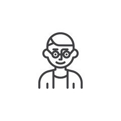 Male teacher with glasses line icon. linear style sign for mobile concept and web design. Man teacher avatar character outline vector icon. Symbol, logo illustration. Pixel perfect vector graphics