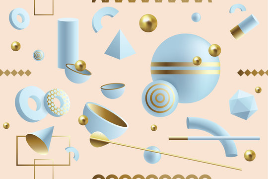 Creative, dynamic 3D geometric seamless pattern with abstract shapes 