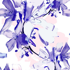 Lilies flower pattern,seamless in indigo color - 245149310