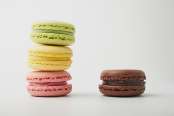 delicious dessert pastries French macaroons on white background