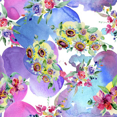 Bouquets floral botanical flower. Watercolor background illustration set. Seamless background pattern.